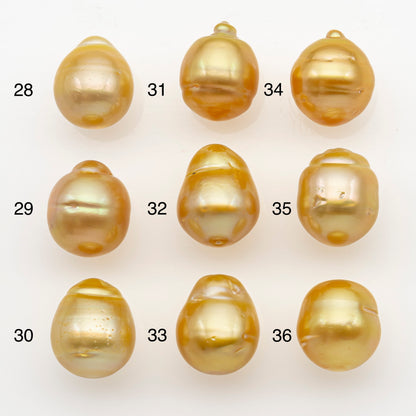 11-12mm South Sea Pearl in Natural Gold Color, Loose Drop Shape, Undrilled for Jewelry Making, SKU # 2722GS