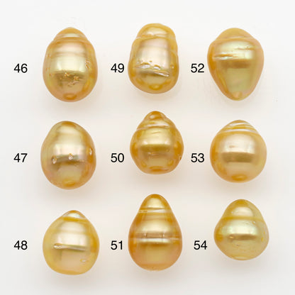 11-12mm South Sea Pearl in Natural Gold Color, Loose Drop Shape, Undrilled for Jewelry Making, SKU # 2722GS