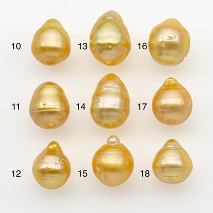11-12mm South Sea Pearl in Natural Gold Color, Loose Drop Shape, Undrilled for Jewelry Making, SKU # 2723GS
