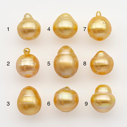 11-12mm South Sea Pearl in Natural Gold Color, Loose Drop Shape, Undrilled for Jewelry Making, SKU # 2723GS