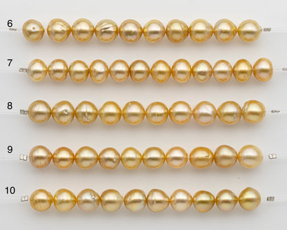 10-11mm Golden South Sea Pearl Near Round, Natural Color Pearls for Jewelry Making, Short Strand, SKU # 2740GS