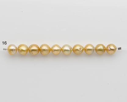 10-11mm Golden South Sea Pearl Near Round, Natural Color Pearls for Jewelry Making, Short Strand, SKU # 2740GS