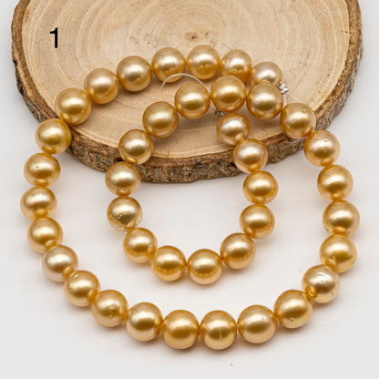 10-11mm Golden South Sea Pearl Near Round, Natural Color Pearls for Jewelry Making, Full Strand, SKU # 2741GS
