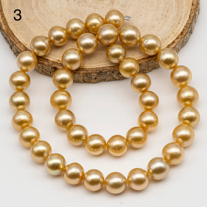 10-11mm Golden South Sea Pearl Near Round, Natural Color Pearls for Jewelry Making, Full Strand, SKU # 2741GS