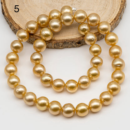 10-11mm Golden South Sea Pearl Near Round, Natural Color Pearls for Jewelry Making, Full Strand, SKU # 2741GS