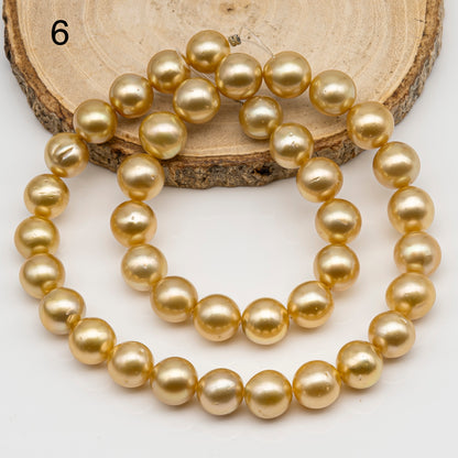 10-11mm Golden South Sea Pearl Near Round, Natural Color Pearls for Jewelry Making, Full Strand, SKU # 2741GS