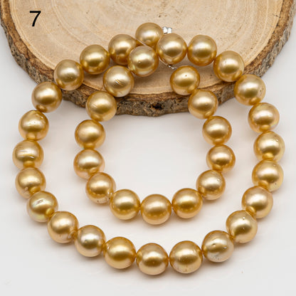 10-11mm Golden South Sea Pearl Near Round, Natural Color Pearls for Jewelry Making, Full Strand, SKU # 2741GS