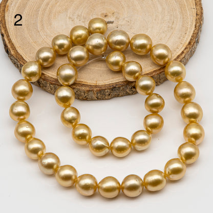 10-11mm Golden South Sea Pearl Near Round, Natural Color Pearls for Jewelry Making, Full Strand, SKU # 2742GS