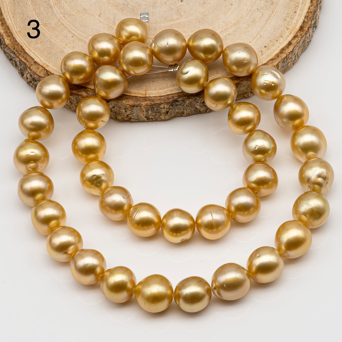 10-11mm Golden South Sea Pearl Near Round, Natural Color Pearls for Jewelry Making, Full Strand, SKU # 2742GS