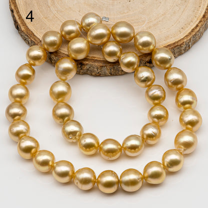 10-11mm Golden South Sea Pearl Near Round, Natural Color Pearls for Jewelry Making, Full Strand, SKU # 2742GS