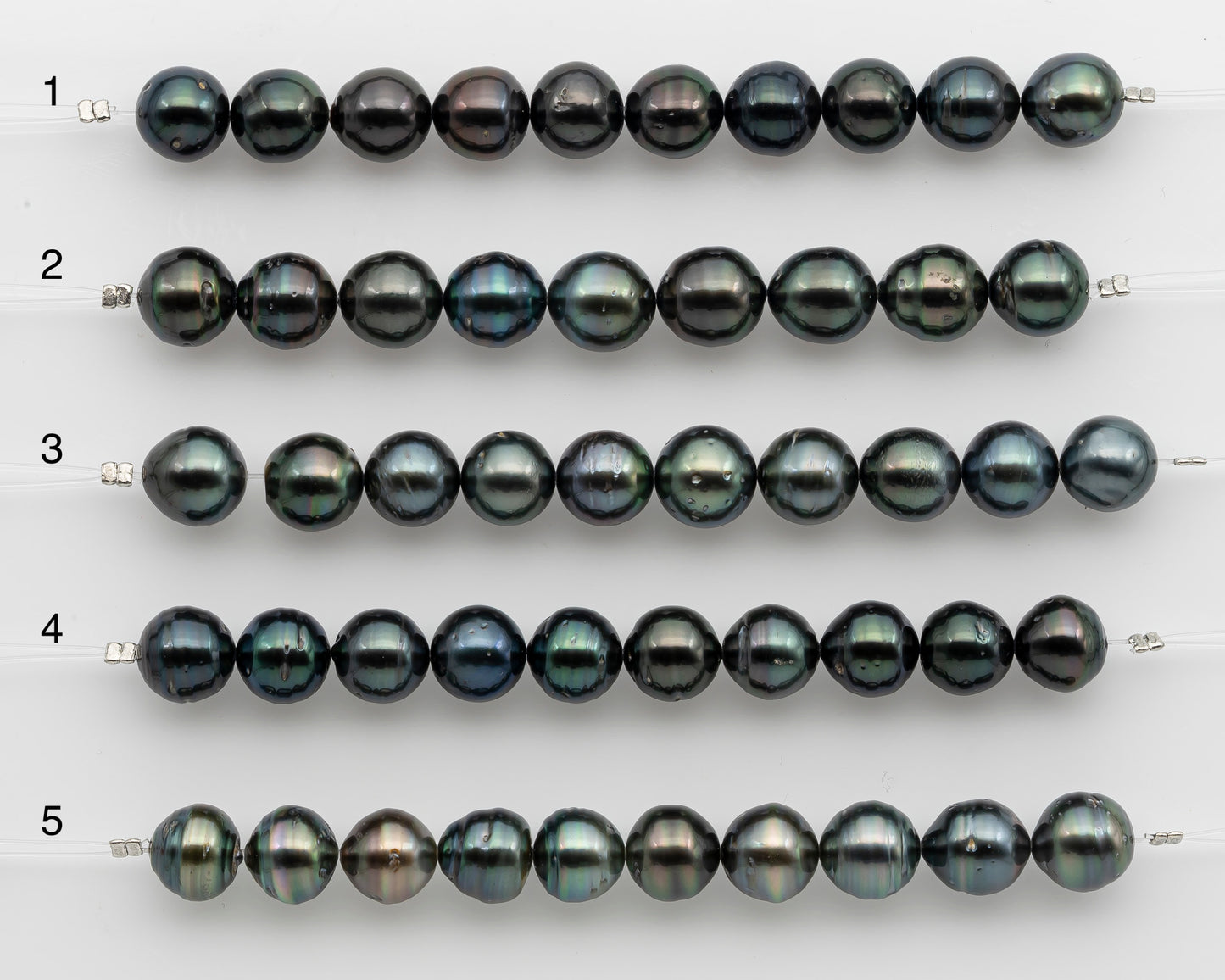 10-11mm Tahitian Pearl Short Strand, Near Round with High Luster and Natural Surface Variations, SKU # 2753TH
