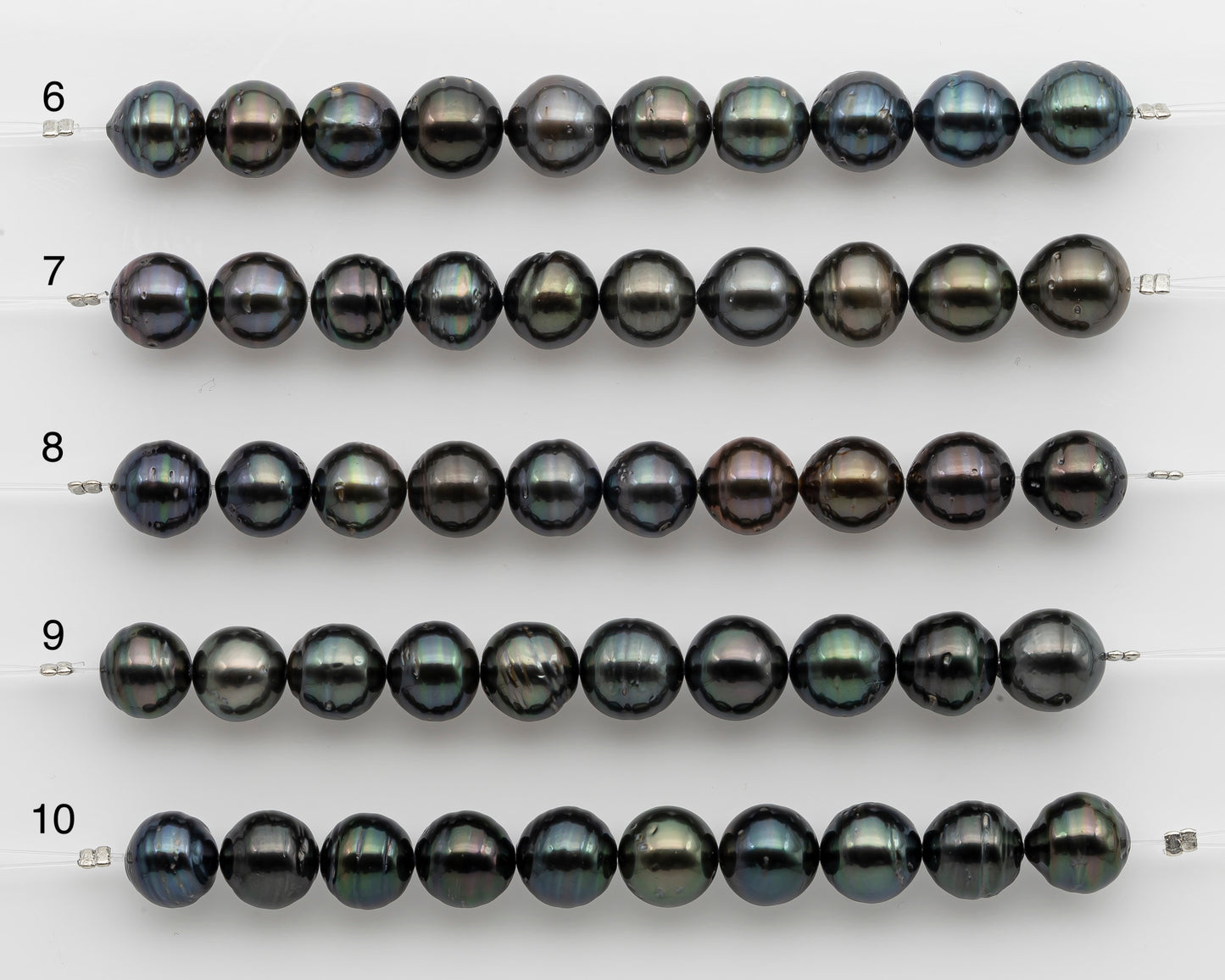 10-11mm Tahitian Pearl Short Strand, Near Round with High Luster and Natural Surface Variations, SKU # 2753TH