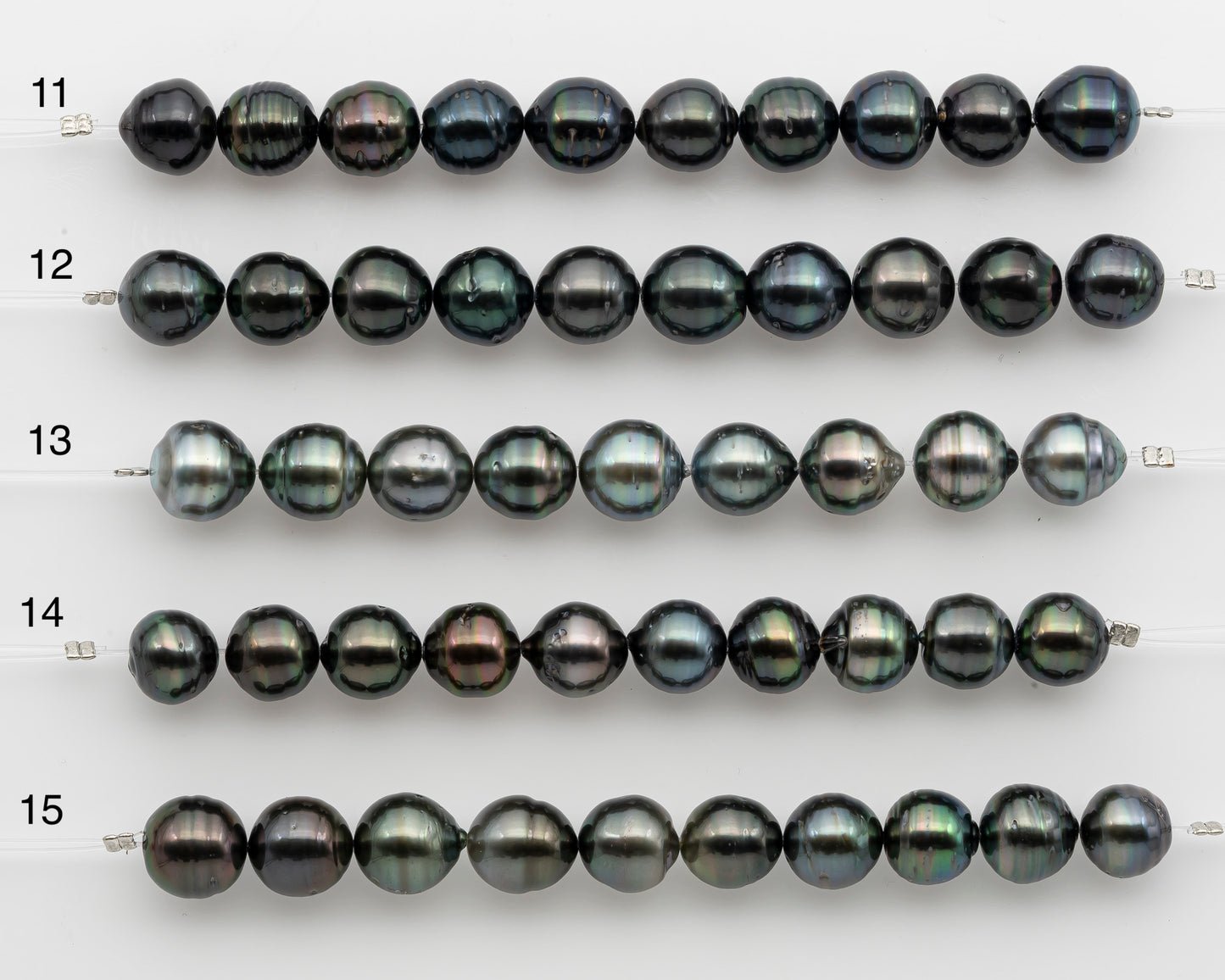 10-11mm Tahitian Pearl Short Strand, Near Round with High Luster and Natural Surface Variations, SKU # 2753TH