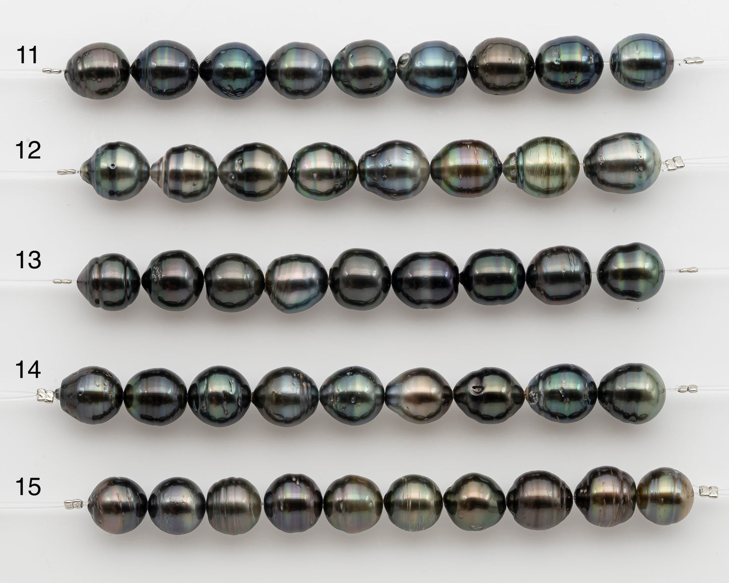 10-11mm Tahitian Pearl Short Strand, Near Round with High Luster and Natural Surface Variations, SKU # 2754TH