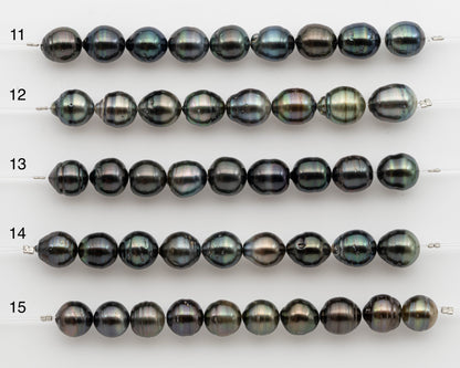 10-11mm Tahitian Pearl Short Strand, Near Round with High Luster and Natural Surface Variations, SKU # 2754TH