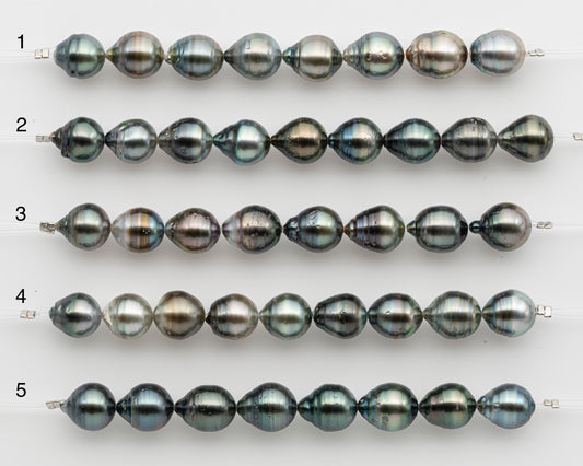 10-11mm Tahitian Pearl Short Strand, Near Round with High Luster and Natural Surface Variations, SKU # 2754TH