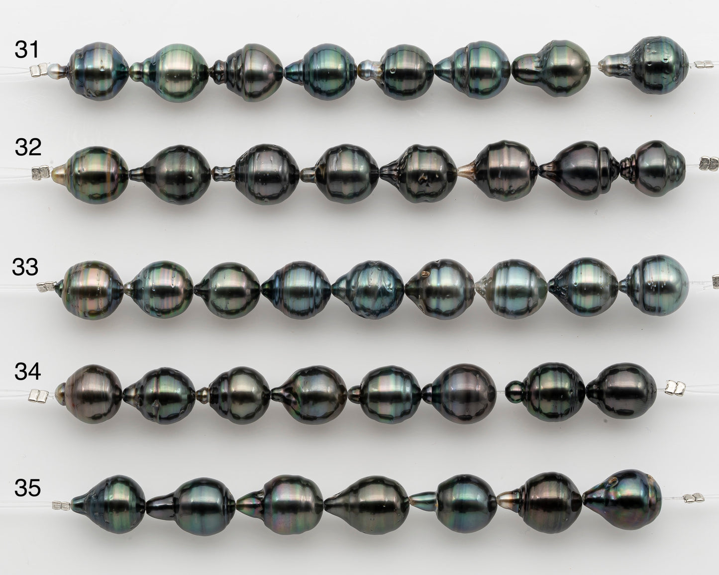10-11mm Tahitian Pearl Short Strand, Near Round with High Luster and Natural Surface Variations, SKU # 2755TH