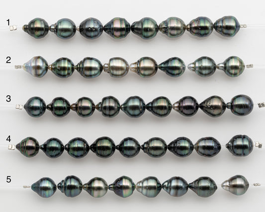 10-11mm Tahitian Pearl Short Strand, Near Round with High Luster and Natural Surface Variations, SKU # 2755TH