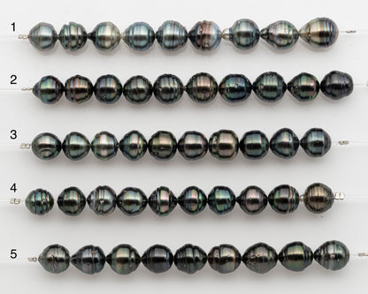 10-11mm Tahitian Pearl Short Strand, Near Round with High Luster and Natural Surface Variations, SKU # 2756TH