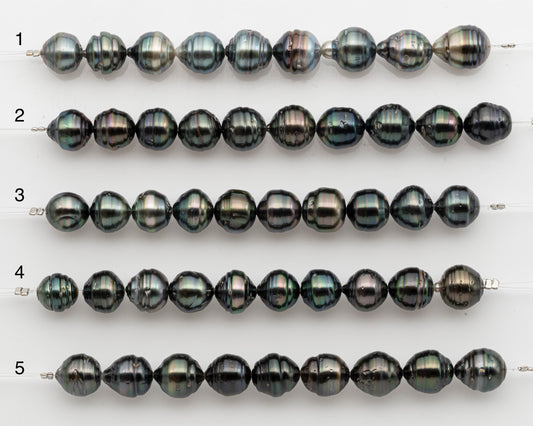 10-11mm Tahitian Pearl Short Strand, Near Round with High Luster and Natural Surface Variations, SKU # 2756TH