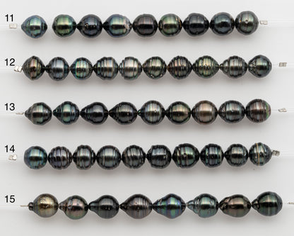 10-11mm Tahitian Pearl Short Strand, Near Round with High Luster and Natural Surface Variations, SKU # 2756TH