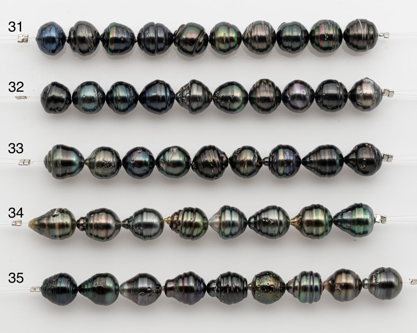 10-11mm Tahitian Pearl Short Strand, Near Round with High Luster and Natural Surface Variations, SKU # 2756TH