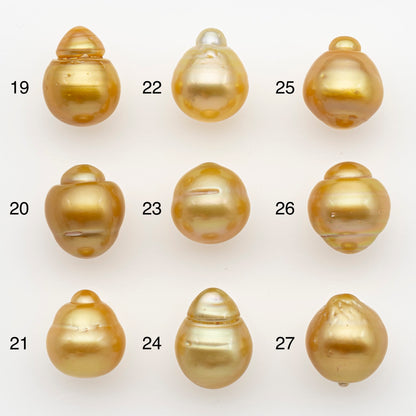 12-13mm South Sea Pearl in Natural Gold Color, Loose Drop Shape, Undrilled for Jewelry Making, SKU # 2771GS