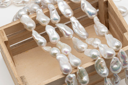 15-18mm x 25-33mm Baroque Pearl in Full Strand, Large White Freshwater Pearl for Jewelry Making, SKU # 2778BA