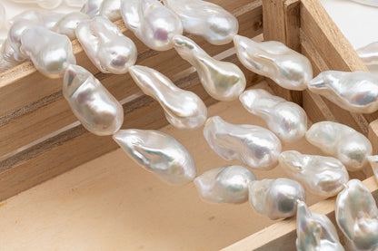 15-18mm x 25-33mm Baroque Pearl in Full Strand, Large White Freshwater Pearl for Jewelry Making, SKU # 2778BA