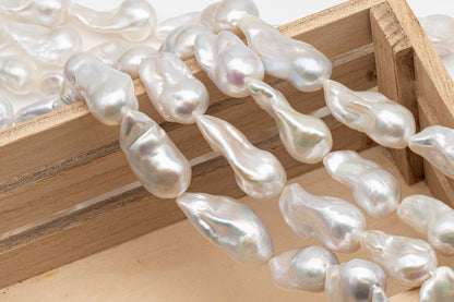 15-18mm x 25-33mm Baroque Pearl in Full Strand, Large White Freshwater Pearl for Jewelry Making, SKU # 2778BA