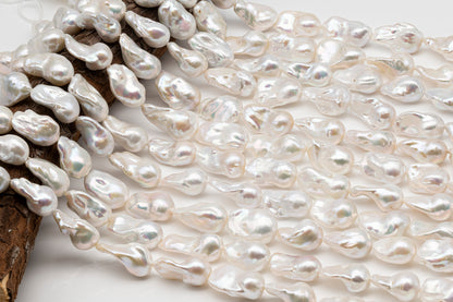 15-18mm x 22-30mm Baroque Pearl in Full Strand, Large White Freshwater Pearl for Jewelry Making, SKU # 2779BA