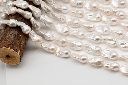 13-15mm x18-22mm Baroque Pearl in Full Strand, Large White Freshwater Pearl for Jewelry Making, SKU # 2783BA