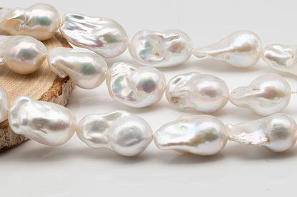 13-15mm x18-22mm Baroque Pearl in Full Strand, Large White Freshwater Pearl for Jewelry Making, SKU # 2783BA