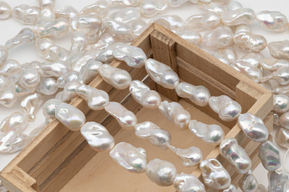 15-18mm x 22-30mm Baroque Pearl in Full Strand, Large White Freshwater Pearl for Jewelry Making, SKU # 2779BA