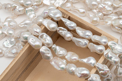 15-18mm x 22-30mm Baroque Pearl in Full Strand, Large White Freshwater Pearl for Jewelry Making, SKU # 2779BA