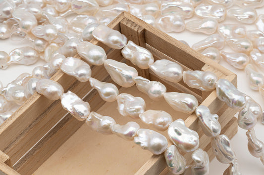 15-18mm x 22-30mm Baroque Pearl in Full Strand, Large White Freshwater Pearl for Jewelry Making, SKU # 2782BA