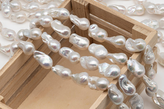 13-15mm x18-22mm Baroque Pearl in Full Strand, Large White Freshwater Pearl for Jewelry Making, SKU # 2783BA