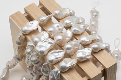 15-18mm x25-28mm Baroque Pearl in Full Strand, Large White Freshwater Pearl for Jewelry Making, SKU # 2785BA