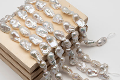 15-20mm x22-30mm Baroque Pearl in Full Strand, Large White Freshwater Pearl for Jewelry Making, SKU # 2786BA