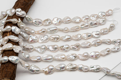 15-20mm x22-30mm Baroque Pearl in Full Strand, Large White Freshwater Pearl for Jewelry Making, SKU # 2786BA