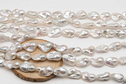 15-20mm x22-30mm Baroque Pearl in Full Strand, Large White Freshwater Pearl for Jewelry Making, SKU # 2786BA