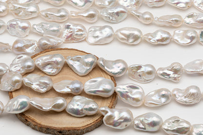 15-20mm x22-30mm Baroque Pearl in Full Strand, Large White Freshwater Pearl for Jewelry Making, SKU # 2786BA