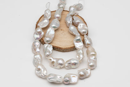 15-20mm x22-30mm Baroque Pearl in Full Strand, Large White Freshwater Pearl for Jewelry Making, SKU # 2786BA