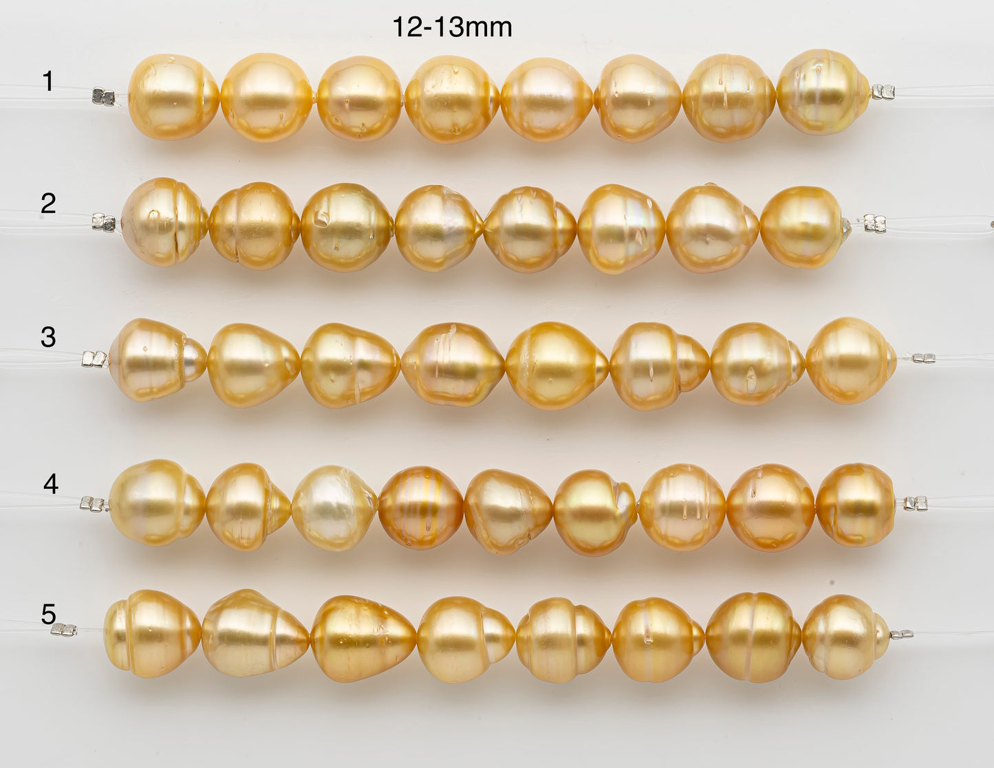 11-12mm or 12-13mm Golden South Sea Pearl Short Strand, Drop and Natural Color Pearls for Jewelry Making, SKU # 2800GS