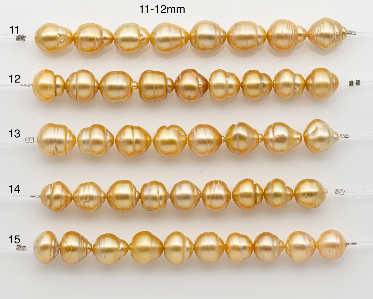 11-12mm or 12-13mm Golden South Sea Pearl Short Strand, Drop and Natural Color Pearls for Jewelry Making, SKU # 2800GS