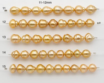 11-12mm or 12-13mm Golden South Sea Pearl Short Strand, Drop and Natural Color Pearls for Jewelry Making, SKU # 2800GS