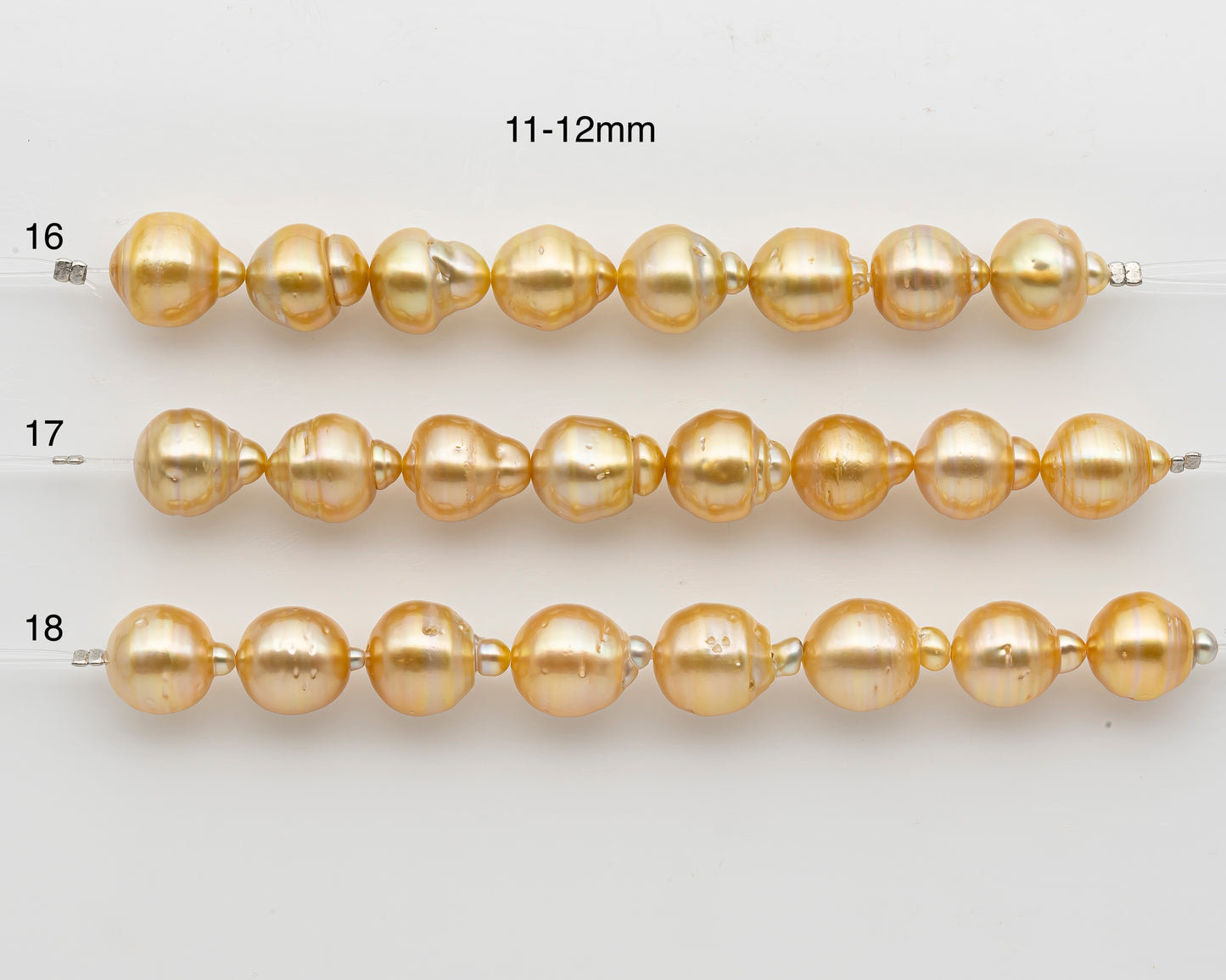 11-12mm or 12-13mm Golden South Sea Pearl Short Strand, Drop and Natural Color Pearls for Jewelry Making, SKU # 2800GS