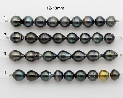 12-13mm and 13-14mm Tahitian Pearl Short Strand, Drop with High Luster and Natural Surface Variations, SKU # 2804TH