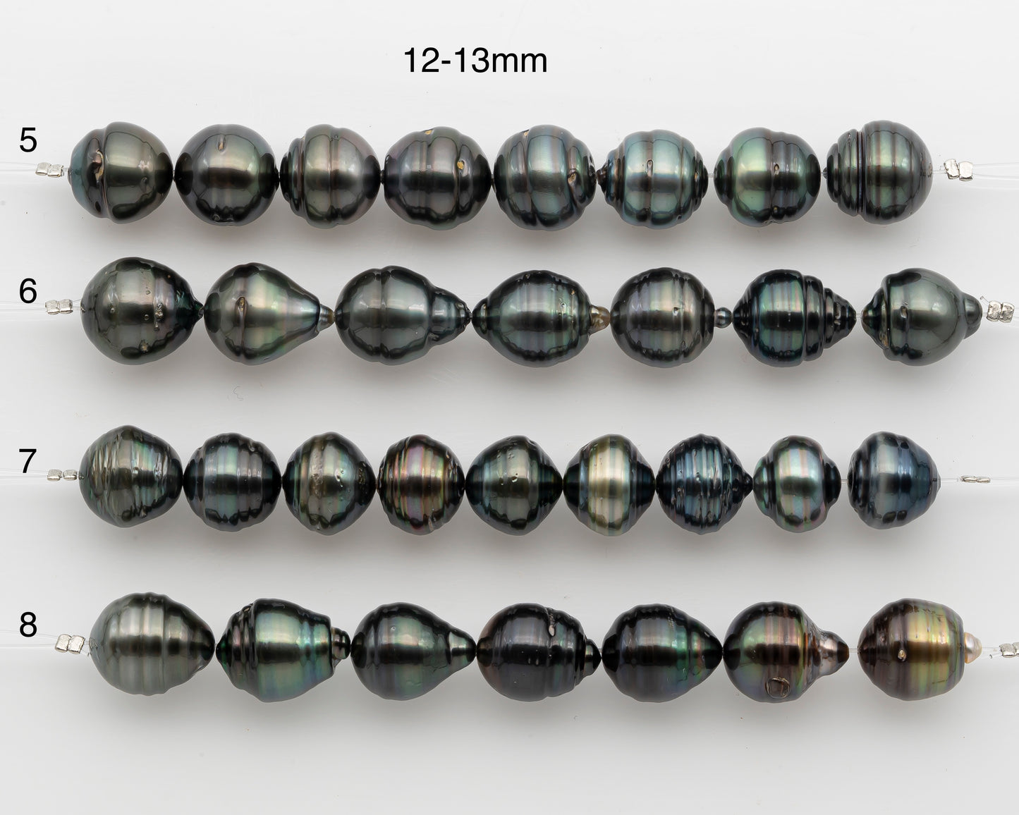 12-13mm and 13-14mm Tahitian Pearl Short Strand, Drop with High Luster and Natural Surface Variations, SKU # 2804TH