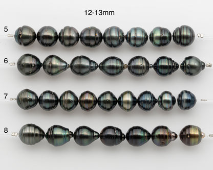 12-13mm and 13-14mm Tahitian Pearl Short Strand, Drop with High Luster and Natural Surface Variations, SKU # 2804TH